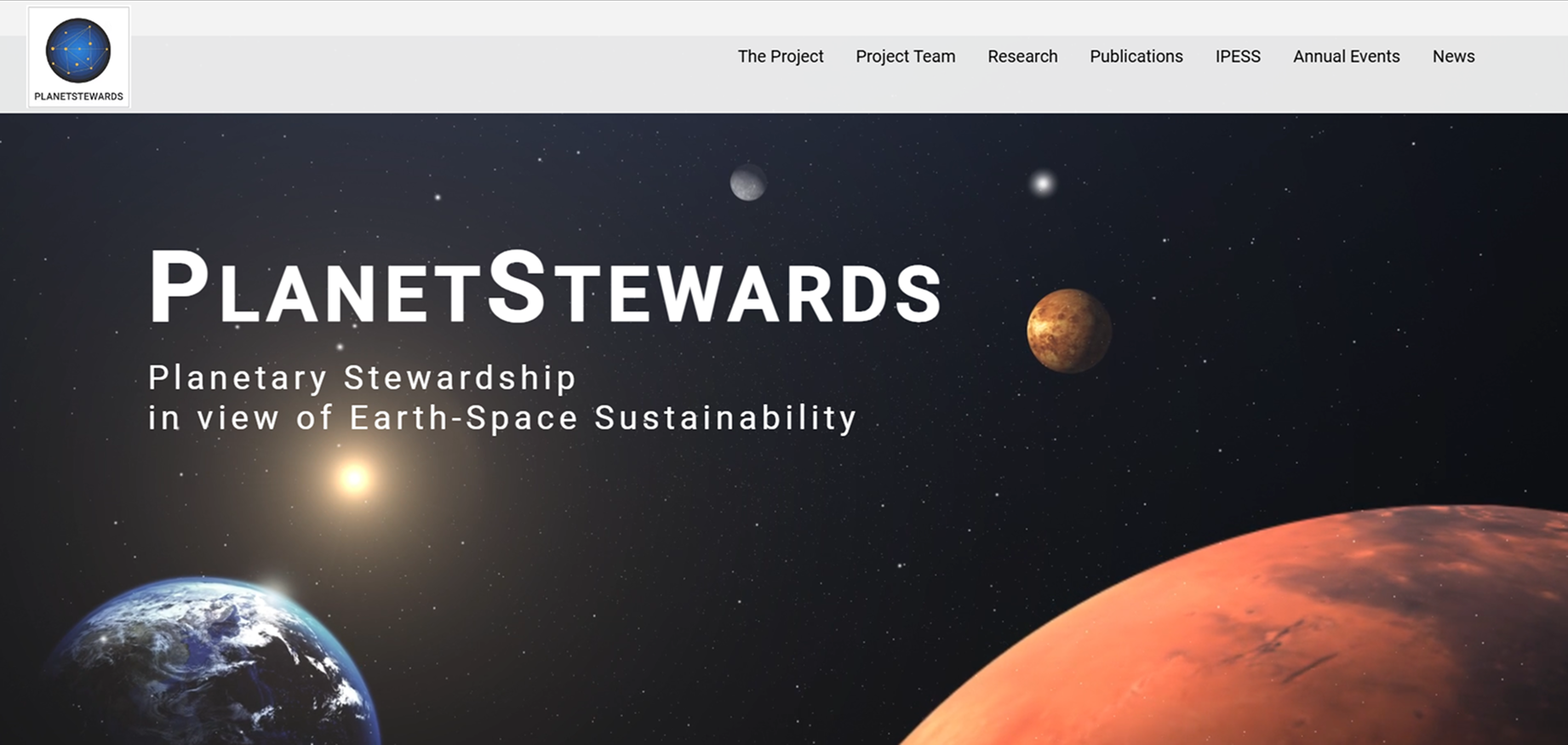 PLANETSTEWARDS homepage hero on desktop
